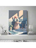 Rearing white horse wall art on concrete wall