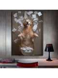 Golden retriever toilet canvas on brick wall mockup