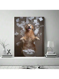Dog toilet humor wall art on concrete wall