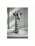 Giraffe bath wall print in white room mockup