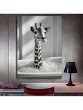 Giraffe bath canvas print on brick wall mockup