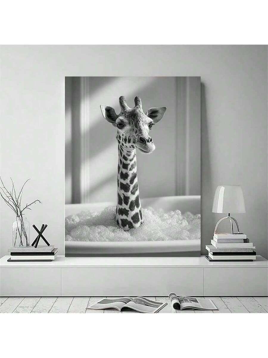 Giraffe bathtub canvas on concrete wall