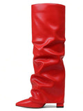 Side view of Stylish Knee-High Slouchy Shark Boots with Chunky Heels for Parties and Office Wear for knee high boot styling