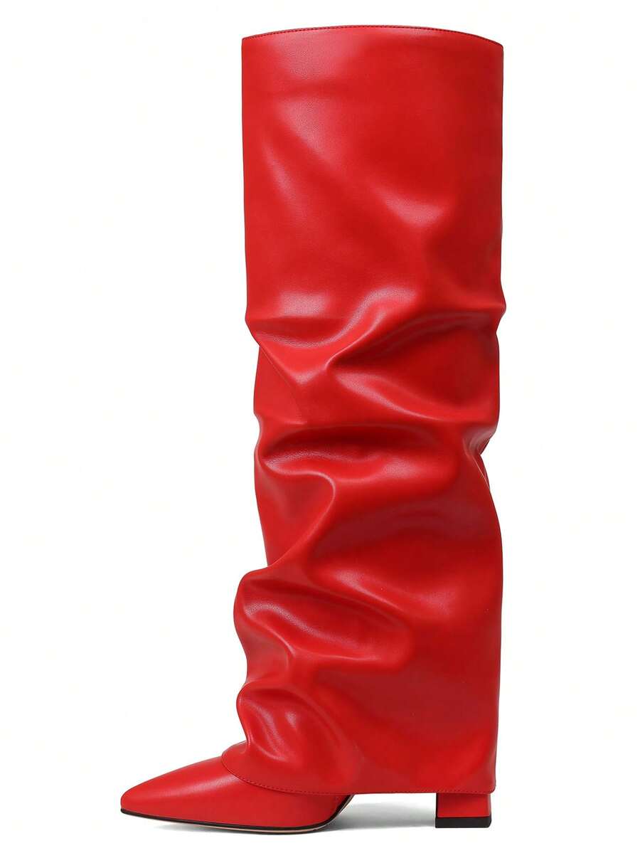 Side view of Stylish Knee-High Slouchy Shark Boots with Chunky Heels for Parties and Office Wear for knee high boot styling