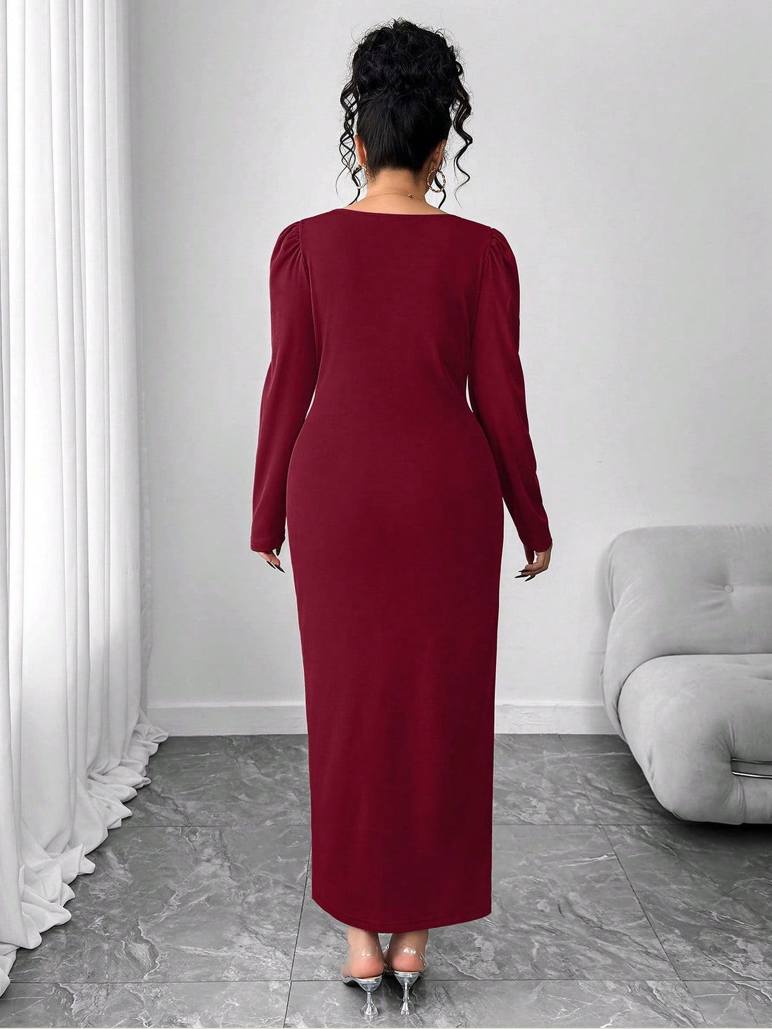 Make a statement in this plus-size dress that's equal parts sophisticated and fun! The split puff sleeves add a flirty, fashion-forward touch while the elegant silhouette flatters your curves beautifully. Perfect for date nights, special occasions, or whenever you want to feel absolutely fabulous. Slip into confidence and turn heads wherever you go!