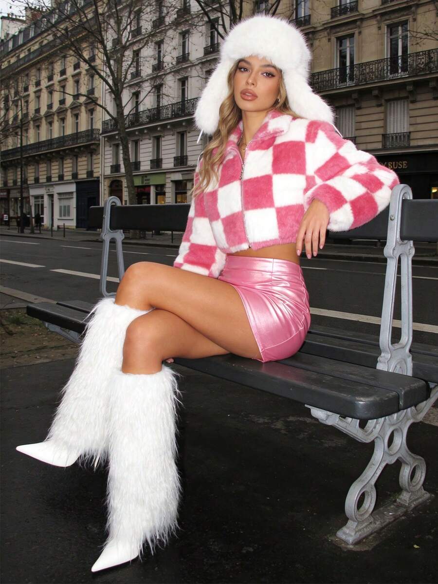Side view of Knee-High Stiletto Boots for Women – Pointed Toe Mongolian Furry Fashion Footwear for punk motorcycle boot styling