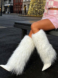 Front view of Knee-High Stiletto Boots for Women – Pointed Toe Mongolian Furry Fashion Footwear for punk motorcycle boot styling