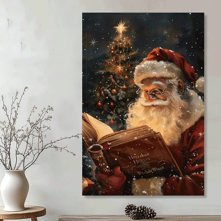 Painterly Santa Christmas canvas print in a Scandinavian living room