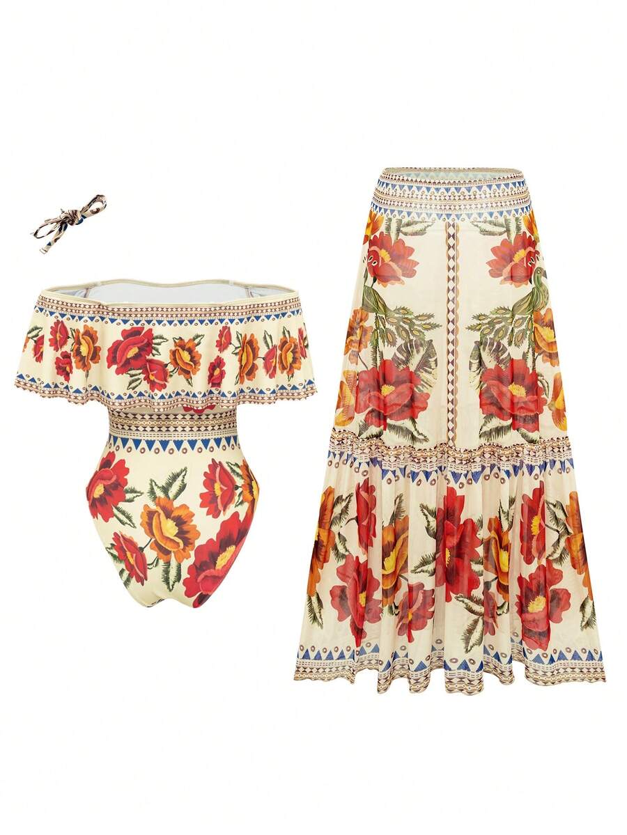 Embrace timeless elegance with this vintage-inspired one-piece swimsuit, designed for the modern woman who values both style and comfort. The off-shoulder neckline creates a flattering, sophisticated silhouette, while detachable straps offer versatility for different occasions and preferences. The pleated skirt adds movement and dimension, providing modest coverage with a playful touch. Perfect for beach days, poolside lounging, or resort getaways, this piece combines retro charm with contemporary design.