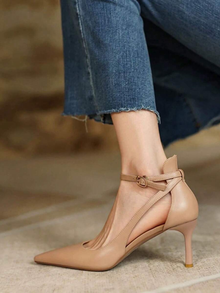 Front view of Elegant French Apricot Pointed Toe High Heel Sandals - Super Comfy Stiletto Design for Women for women shoe styling
