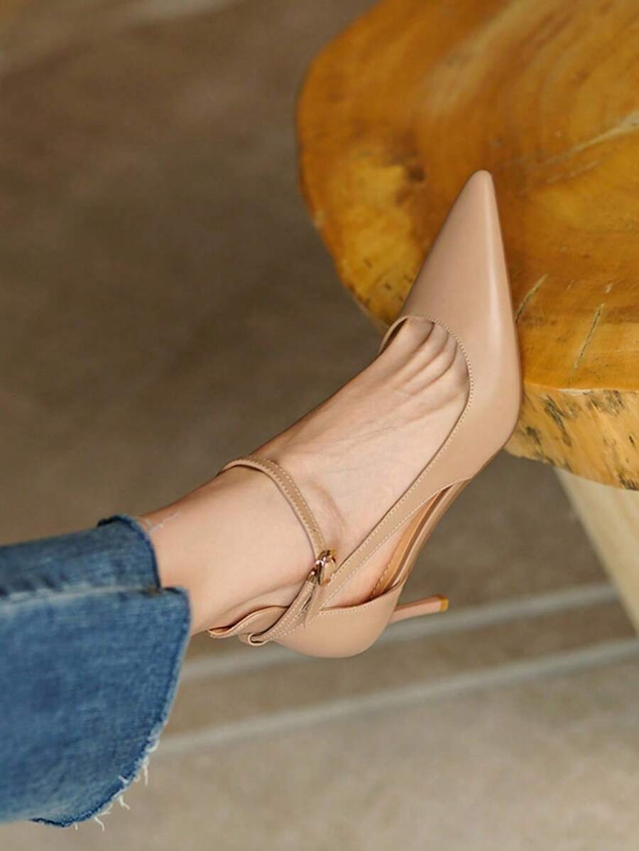 Back view of Elegant French Apricot Pointed Toe High Heel Sandals - Super Comfy Stiletto Design for Women for women shoe styling