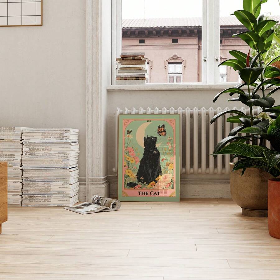 Embrace the magic of the night with this enchanting black cat moon floral art print. Perfect for witch-themed spaces, gothic interiors, and feline enthusiasts, this striking poster combines mystical imagery with delicate botanical elements. The moody color palette and celestial design create an atmospheric focal point that transforms any room into a sanctuary of witchy charm. 