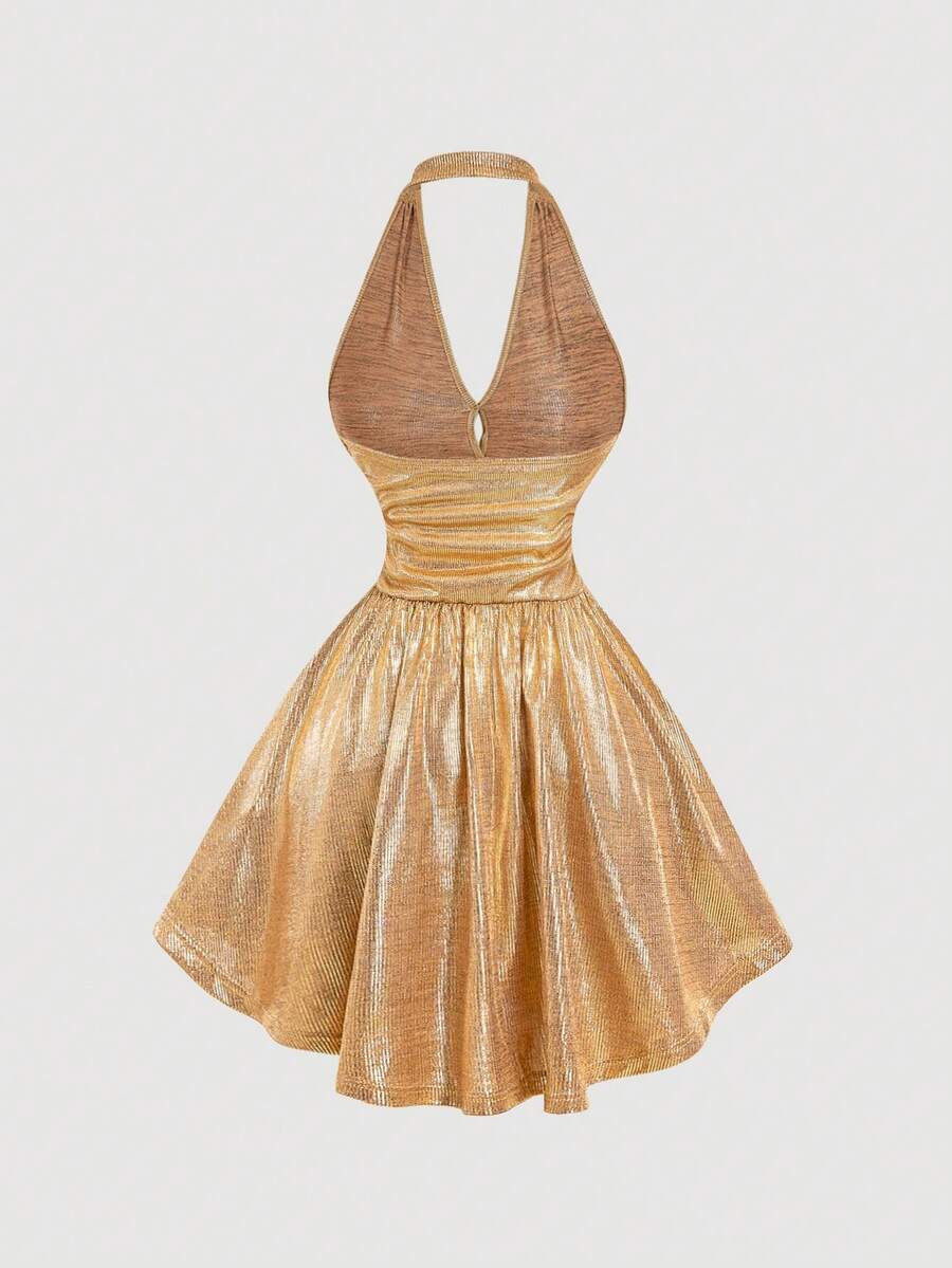 Elevate your event wardrobe with this stunning gold bodycon dress, expertly designed to flatter your silhouette. The plunging V-neckline creates a sophisticated focal point, while the form-fitting cut delivers a polished, confident look. Crafted for versatility, this dress transitions seamlessly from carnival celebrations to upscale tea parties and beyond. The luxurious gold hue catches light beautifully, ensuring you command attention at any gathering. Whether you're dressing for a special milestone or a n