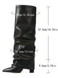 Color option view of Stylish Knee-High Slouchy Shark Boots with Chunky Heels for Parties and Office Wear for knee high boot styling