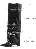 Heel detail view of Stylish Knee-High Slouchy Shark Boots with Chunky Heels for Parties and Office Wear for knee high boot styling