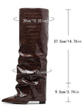Back view of Stylish Knee-High Slouchy Shark Boots with Chunky Heels for Parties and Office Wear for knee high boot styling