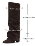 Heel detail view of Stylish Knee-High Slouchy Shark Boots with Chunky Heels for Parties and Office Wear for knee high boot styling