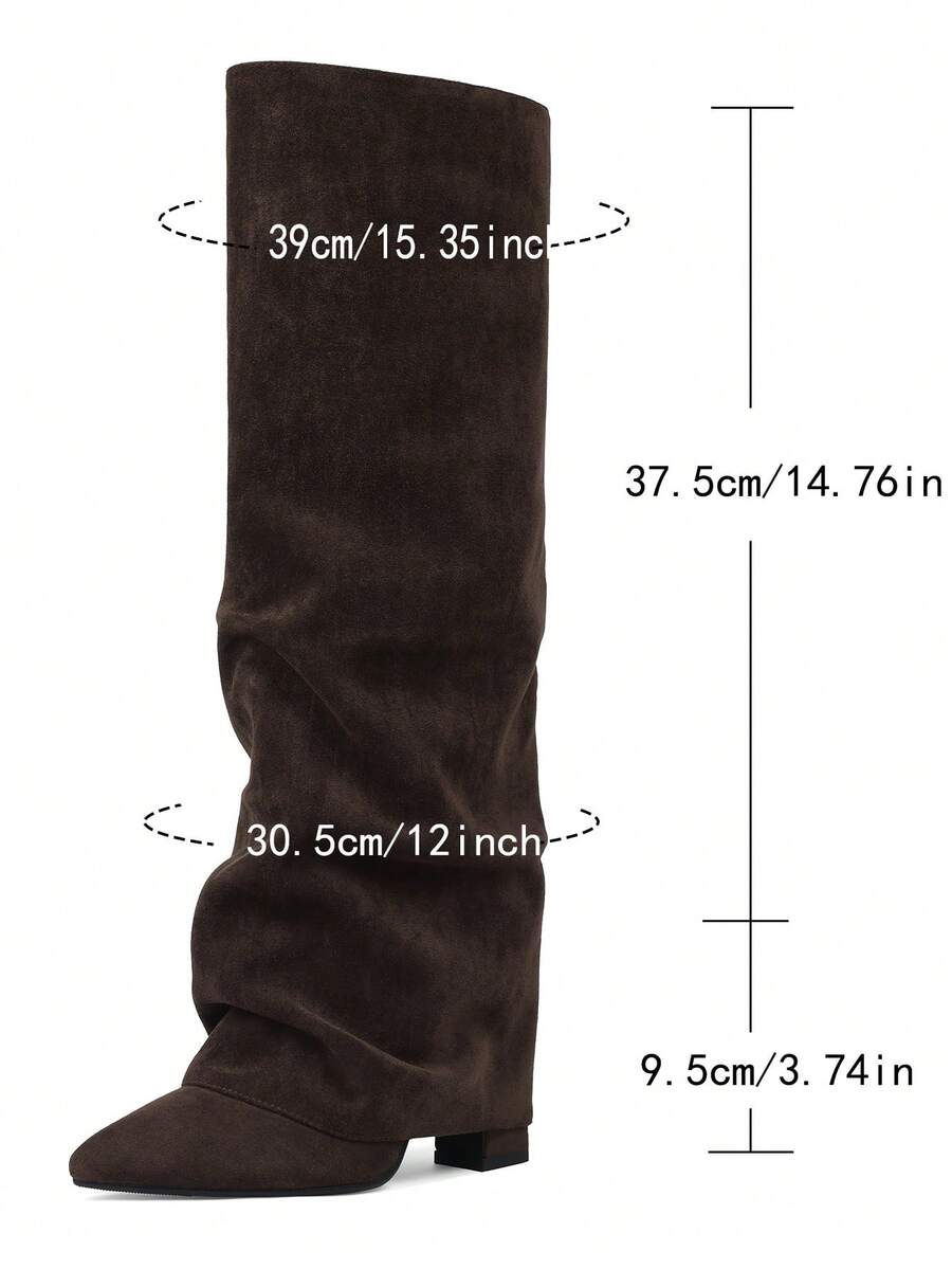 Heel detail view of Stylish Knee-High Slouchy Shark Boots with Chunky Heels for Parties and Office Wear for knee high boot styling