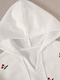 Close-up detail of Chic Plus-Size Women’s Hooded Pullover Sweatshirt with Cherry Print – Perfect for Autumn and Winter Casual Style fabric texture