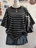 Front view of Chic Minimalist Striped Cotton T-Shirt for Women - Perfect Gift for Friends for women styling