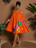 Image 16 - party styling of Plus Size Casual Off-Shoulder Mini Dress with Cute Cartoon Flower Print for Summer Holidays