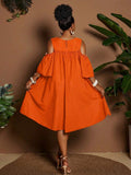 Image 17 - dress detail of Plus Size Casual Off-Shoulder Mini Dress with Cute Cartoon Flower Print for Summer Holidays