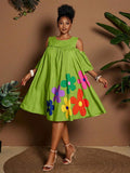 Image 7 - color option of Plus Size Casual Off-Shoulder Mini Dress with Cute Cartoon Flower Print for Summer Holidays