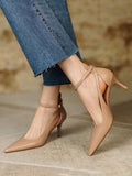 Side view of Elegant French Apricot Pointed Toe High Heel Sandals - Super Comfy Stiletto Design for Women for women shoe styling