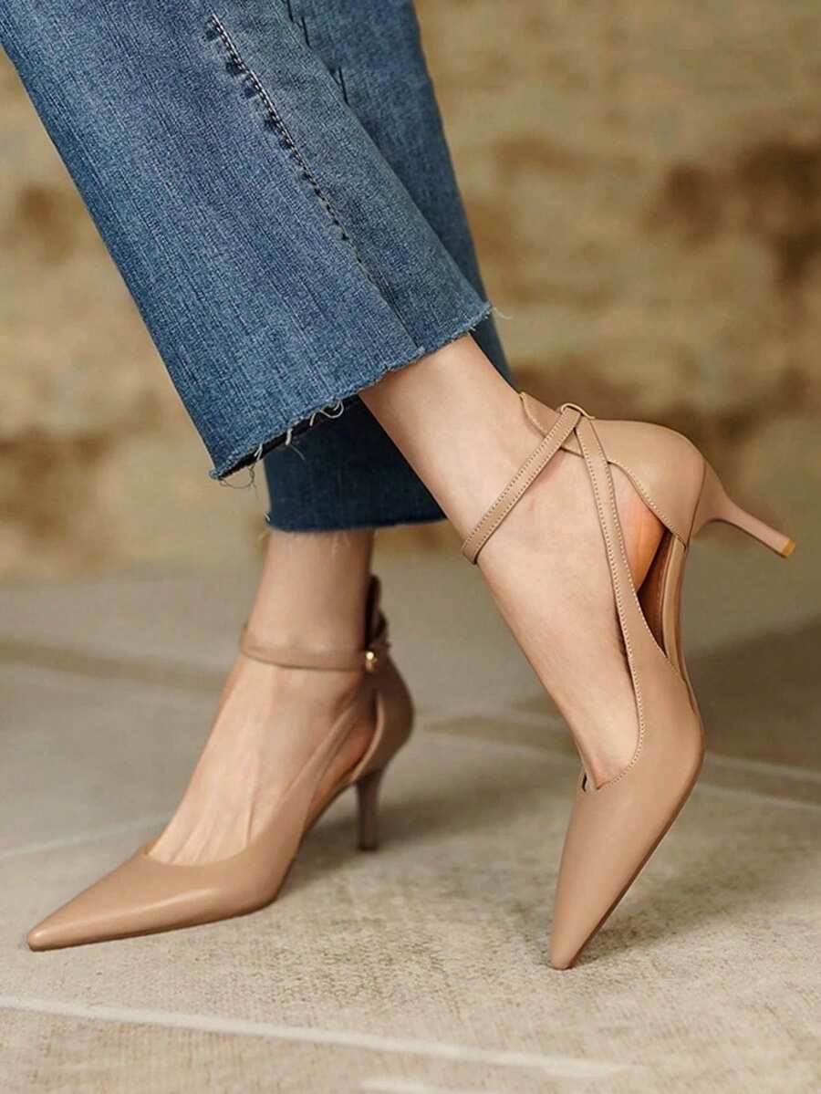 Side view of Elegant French Apricot Pointed Toe High Heel Sandals - Super Comfy Stiletto Design for Women for women shoe styling