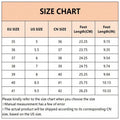 Size chart for white winter ankle boots showing EU US and CN measurements