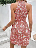 Back view of coral pink sleeveless dress with back zipper