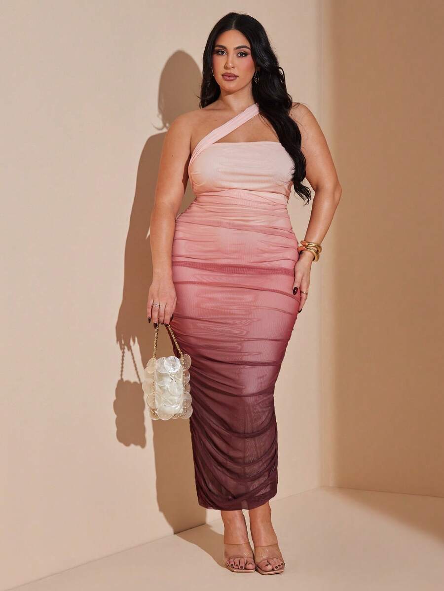Experience the breathtaking fusion of artisanal color-gradient heritage and sharp, modern architectural tailoring. This stunning asymmetric ruched ensemble is meticulously designed for the woman who values a high-fashion, "quiet luxury" approach to inclusive dressing—the ultimate centerpiece for prestigious Valentine's Day celebrations, exclusive evening parties, and high-authority social soirées.