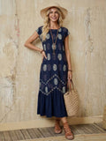 Navy oversized floral print maxi dress front view