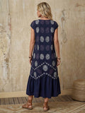 Navy floral print smock dress side view
