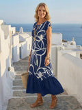 Boho printed smock maxi dress ruffle hem and pattern detail