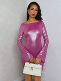 Bright Pink Y2K Mini Dress with Bow Tie Back and Flare Sleeves for Parties 