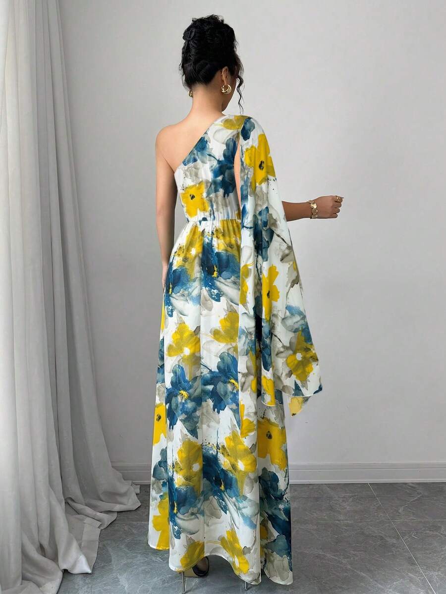 Detail view of zipper and fitted waist on women's maxi dress