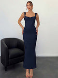 Navy cowl neck maxi dress with side cutouts