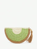 Front view of fruit-shaped straw clutch bag for summer vacations