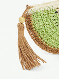 Summer accessory view of medium-size woven clutch bag
