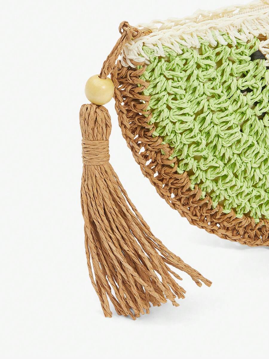Summer accessory view of medium-size woven clutch bag