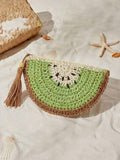 Beach holiday look with playful women's straw clutch bag