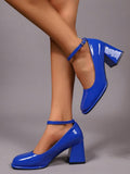 patent Mary Jane block heel pumps image 1 showing visible color, material, toe, strap, heel, sole, or lace details