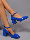 patent Mary Jane block heel pumps image 9 showing visible color, material, toe, strap, heel, sole, or lace details