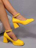 patent Mary Jane block heel pumps image 6 showing visible color, material, toe, strap, heel, sole, or lace details