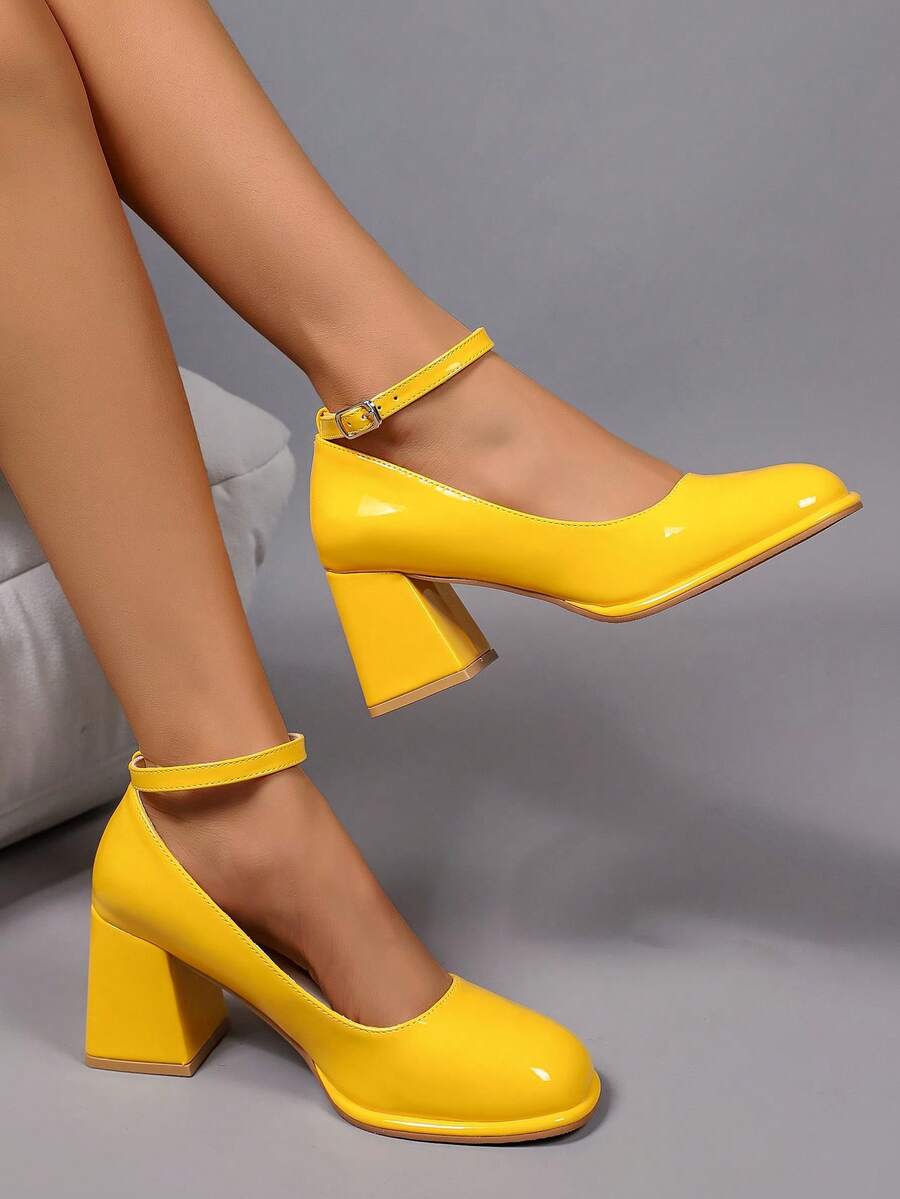 patent Mary Jane block heel pumps image 6 showing visible color, material, toe, strap, heel, sole, or lace details