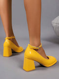 patent Mary Jane block heel pumps image 7 showing visible color, material, toe, strap, heel, sole, or lace details