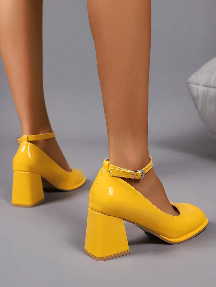 patent Mary Jane block heel pumps image 7 showing visible color, material, toe, strap, heel, sole, or lace details