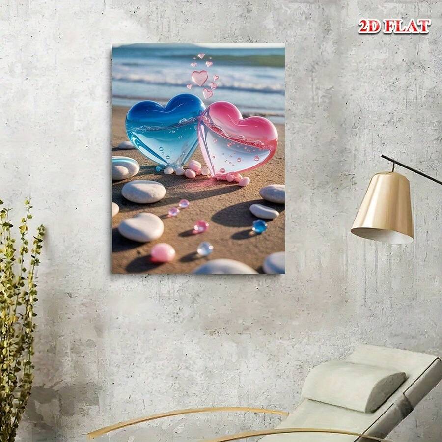 Romantic coastal wall art on concrete wall beside lounge chair