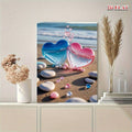 Beach hearts canvas print styled on console with flowers and books